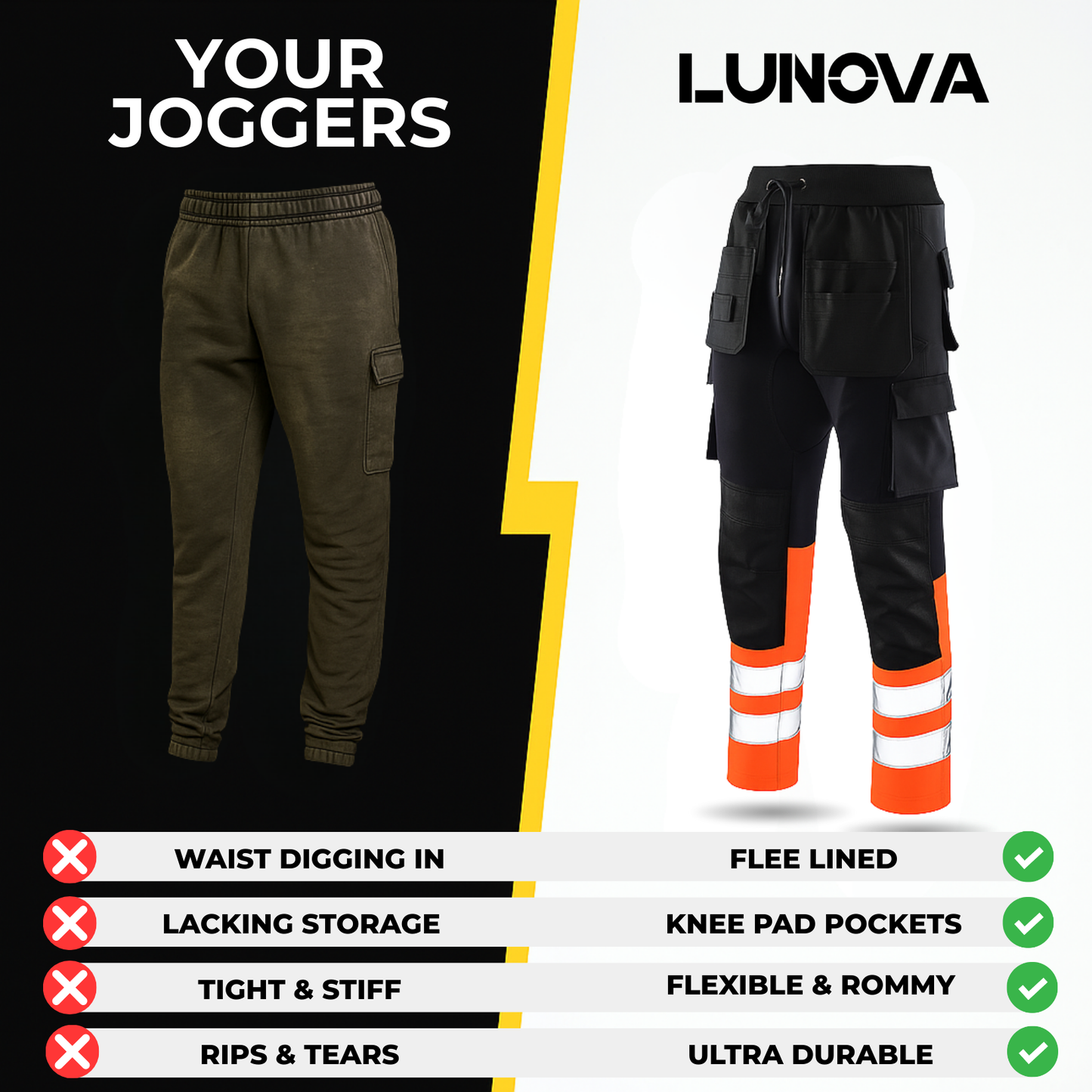 LUNOVA™ - Ultra-Stretch Knee Pad Cargo Joggers